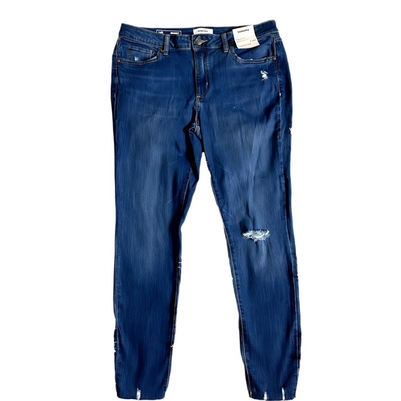 Sonoma Womens 14 Skinny Jeans Dark Wash Distressed Raw Hem Grunge Punk NWT Denim - Picture 1 of 4